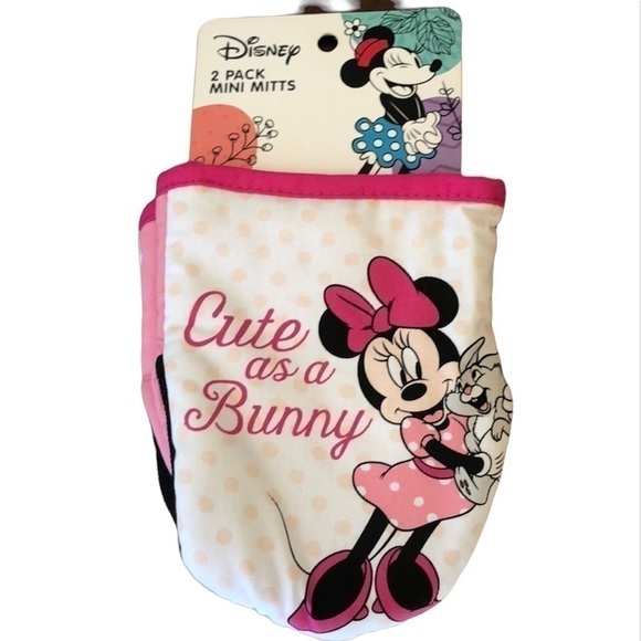 NEW DISNEY 2 PACK MINI MITTS- CUTE AS A BUNNY MINNIE MOUSE OVEN MITTS - Picture 1 of 3
